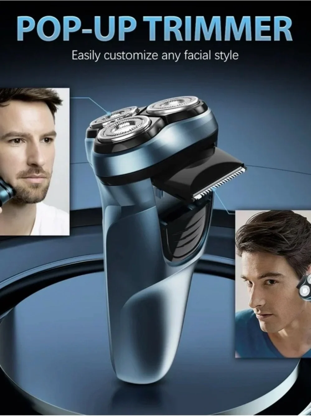 SEJOY BlackStone Men's 3-Head Rotary Facial Shaver, Washable, USB Fast Charge